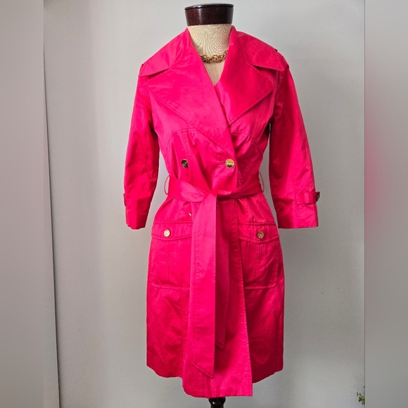 MARCIANO Hot Pink Belted Trench Coat With a Satin Feel. Size Small - Picture 1 of 16